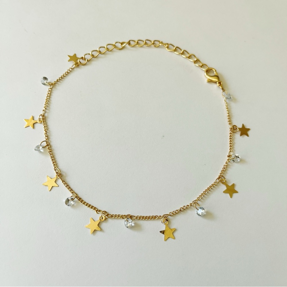 Dainty Minimalistic Gold-tone Star Sparkle Charm Anklet Adj. Length - NWT - Picture 5 of 15
